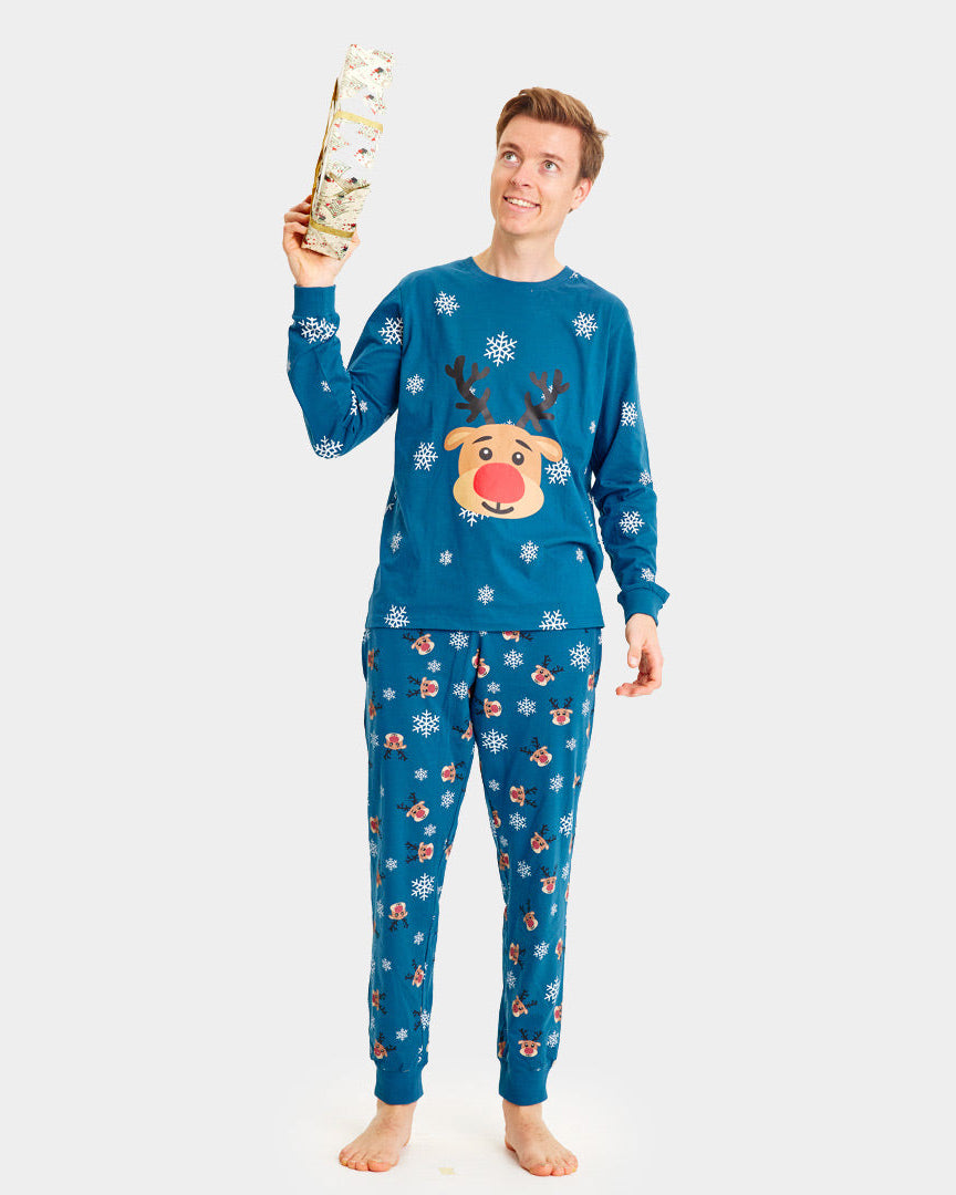 Blue Christmas pajama for Family with Rudolph the Reindeer mens
