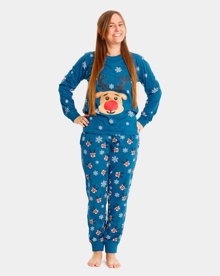 Blue Christmas pajama for Family with Rudolph the Reindeer womens