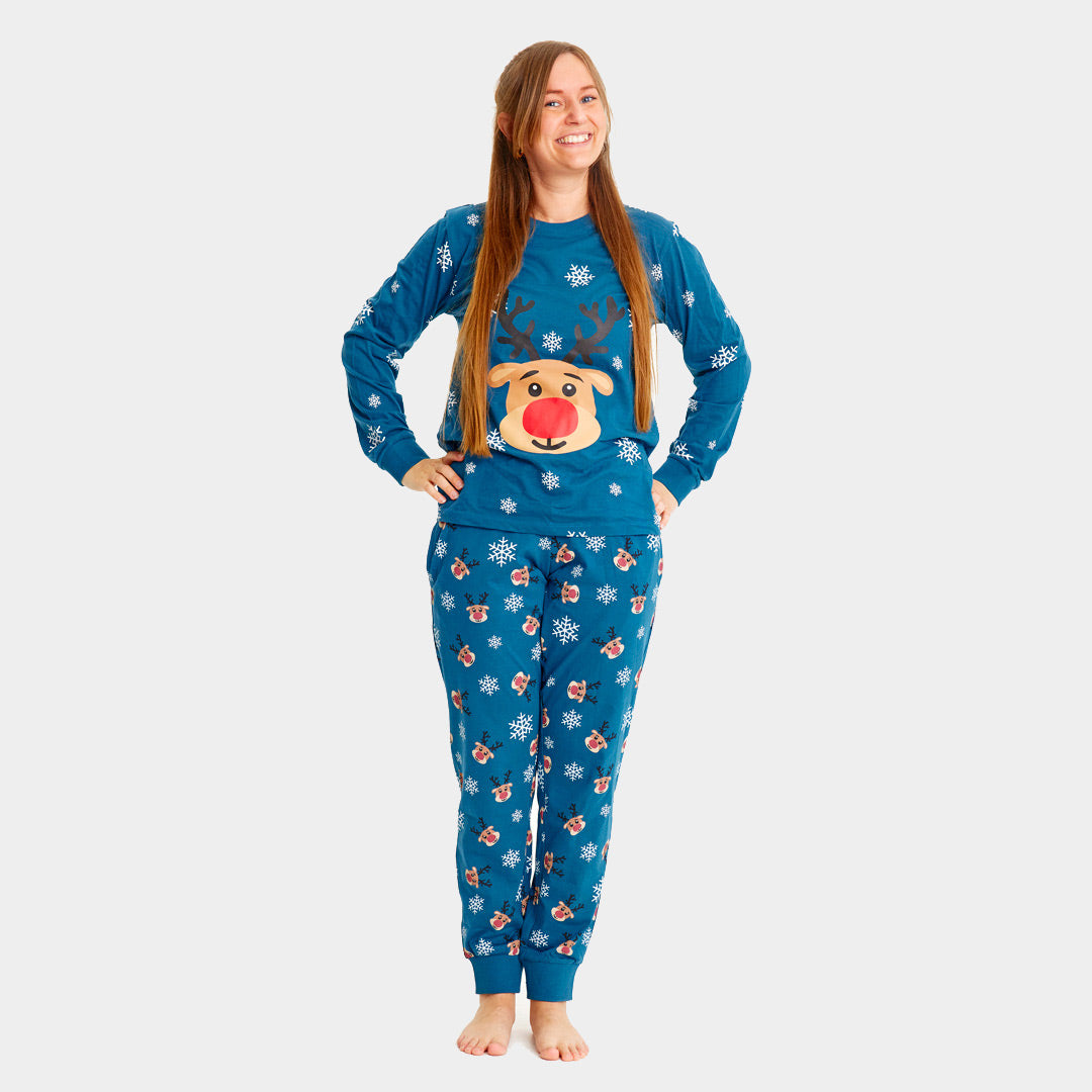 Blue Christmas pajama for Family with Rudolph the Reindeer womens