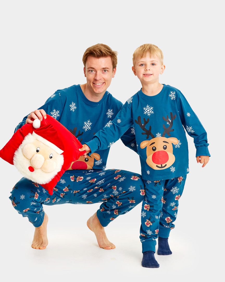 Blue Christmas Pajama mens Family Rudolph the Reindeer