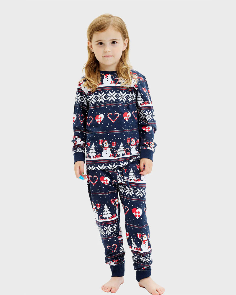 Christmas Pajama for Children with Snowmen and Hearts Blue