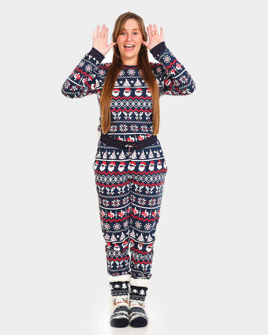 Christmas pajama for Family with Santa, Reindeers and Hearts womens
