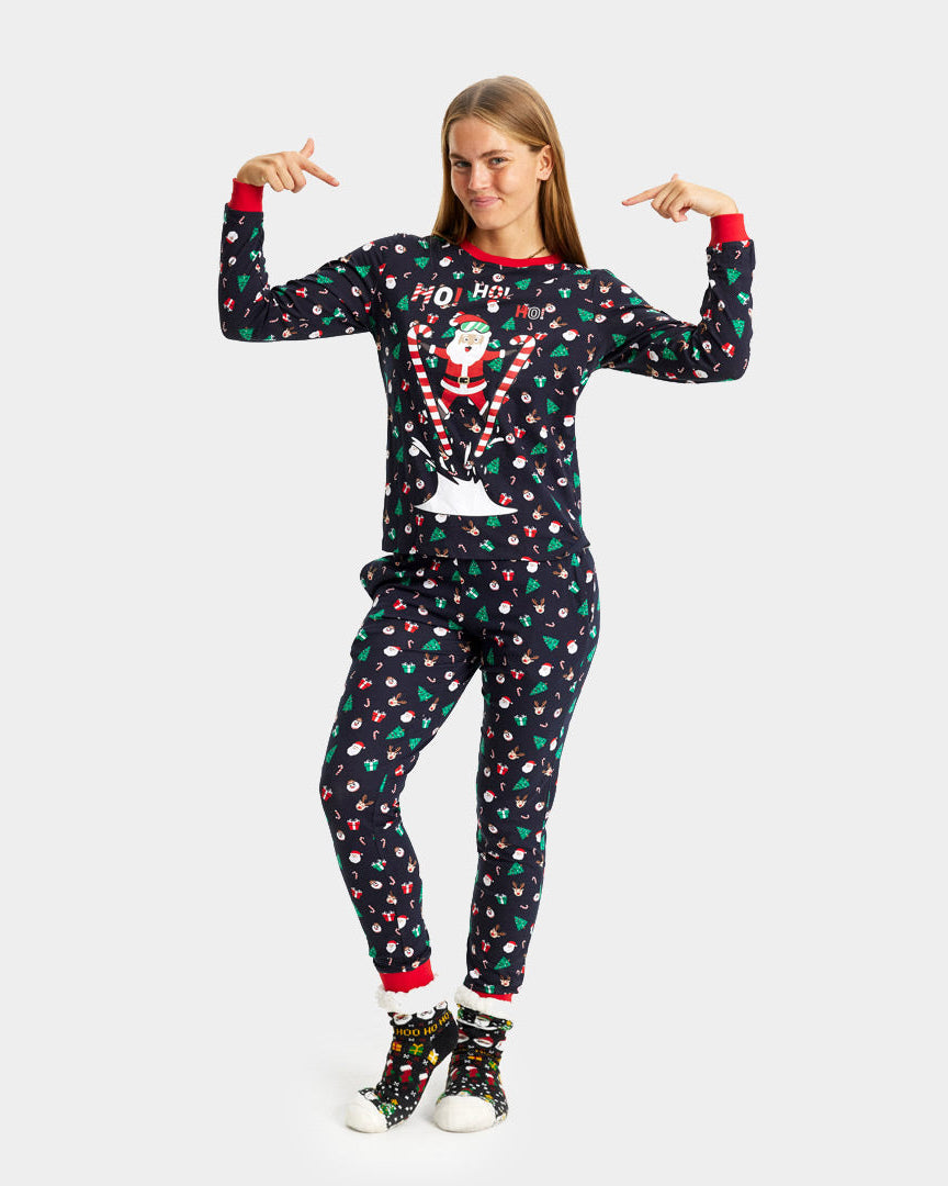 Christmas pajama for Family with Skiing Santa womens