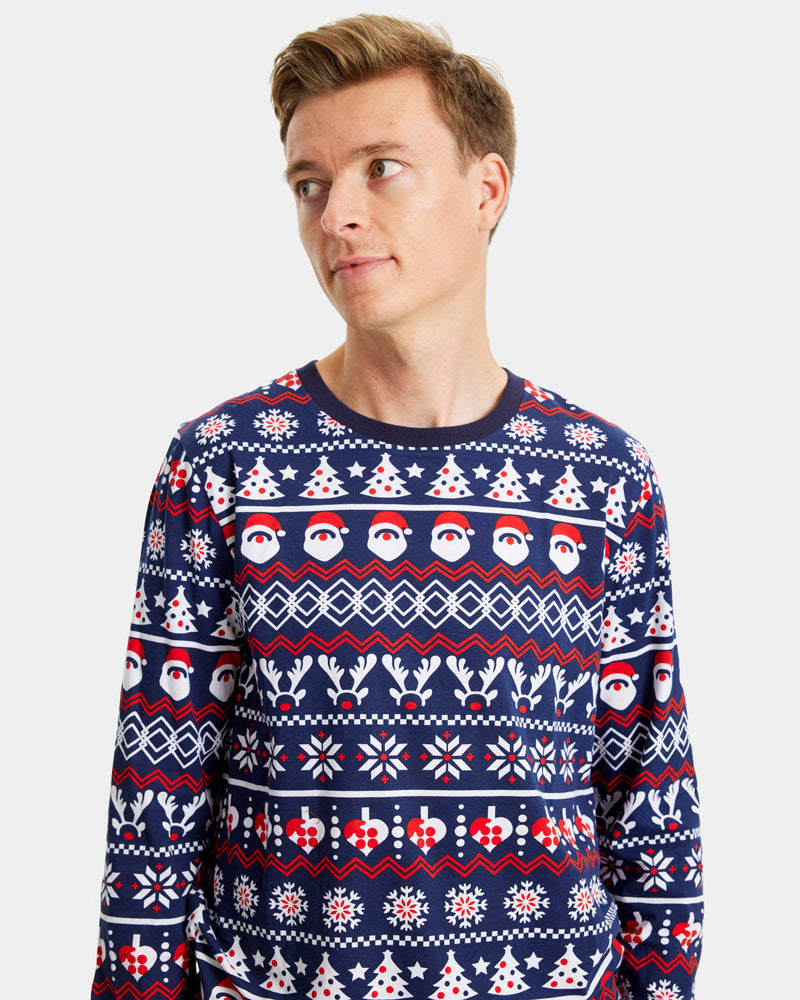 Christmas Pajama Mens Santa Reindeers Hearts