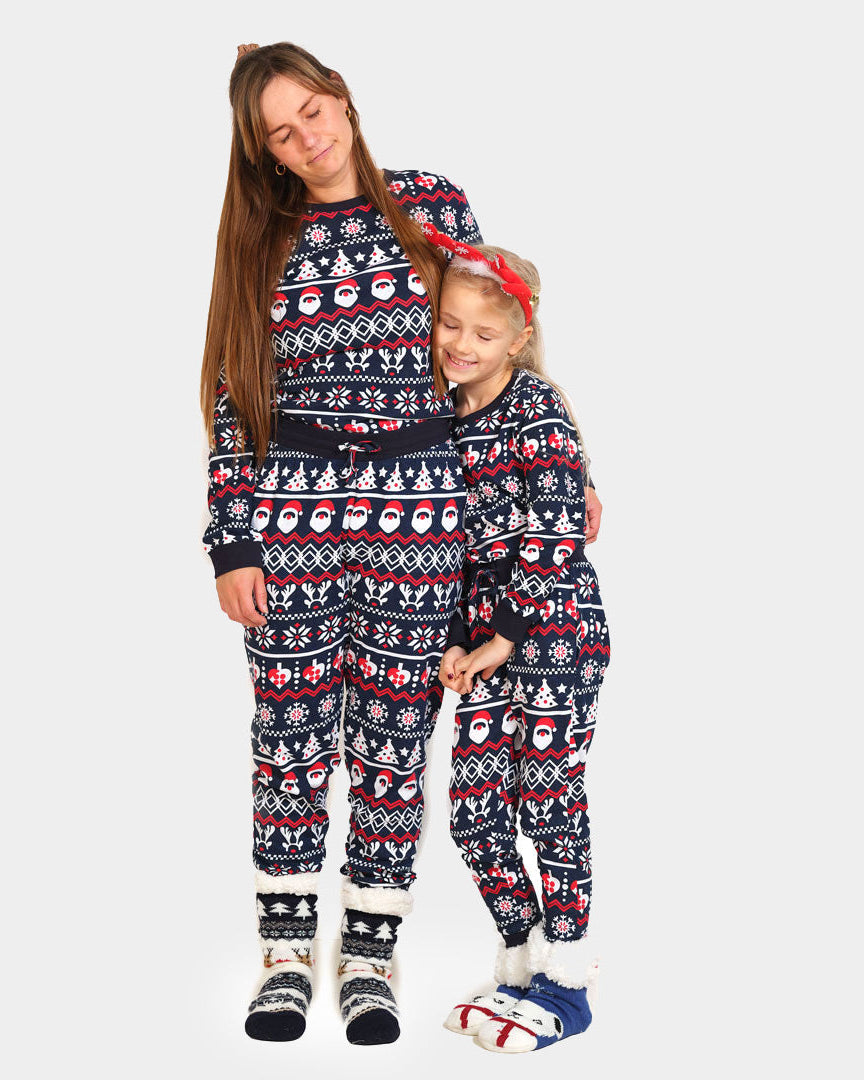 Christmas pajama for Women and children with Santa, Reindeers and Hearts