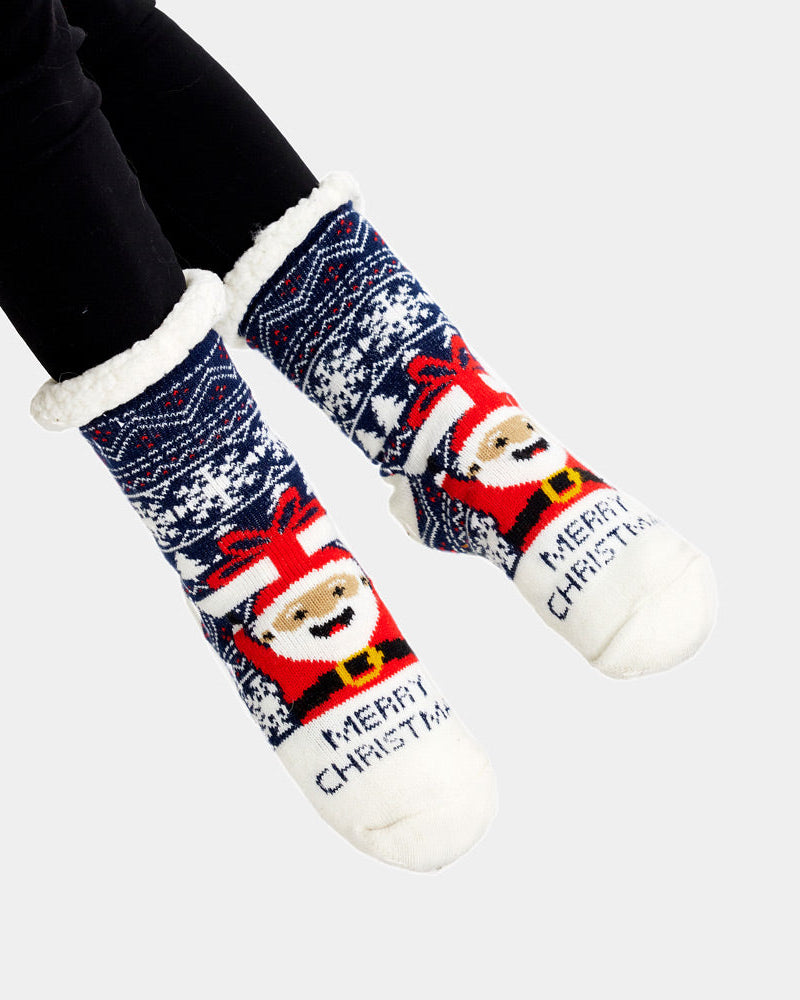 Fuzzy Christmas Socks Santa with a Gift women and men