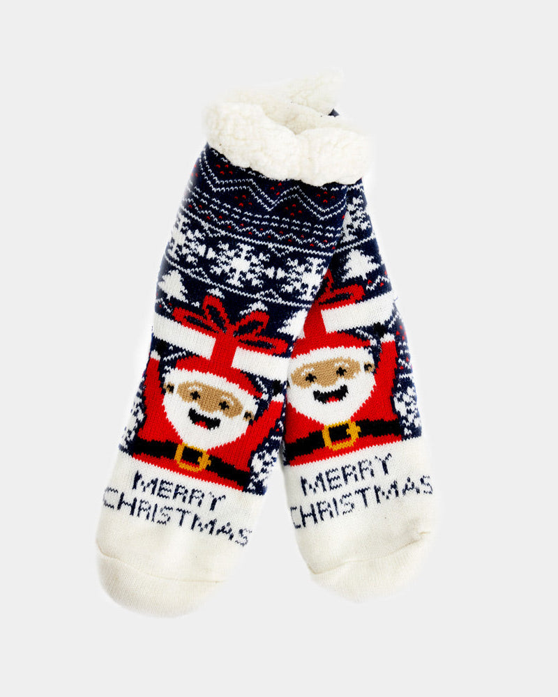 Fuzzy Christmas Socks Santa with a Gift