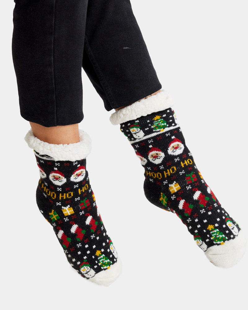 Fuzzy Christmas Socks with Santa, Gifts and Snowmen women and men