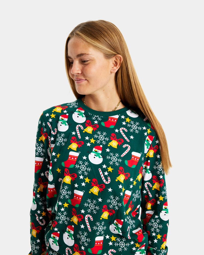Green Christmas Pajama Children womens Christmas motifs