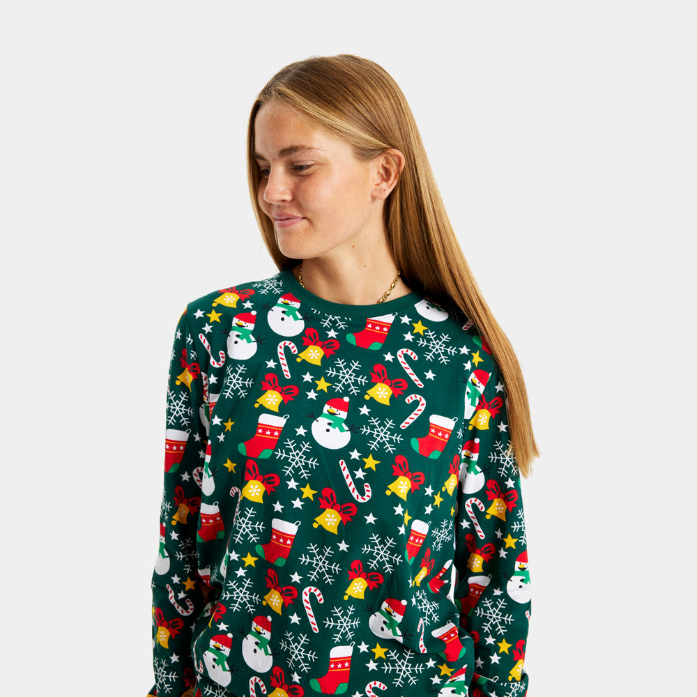 Green Christmas Pajama Children womens Christmas motifs
