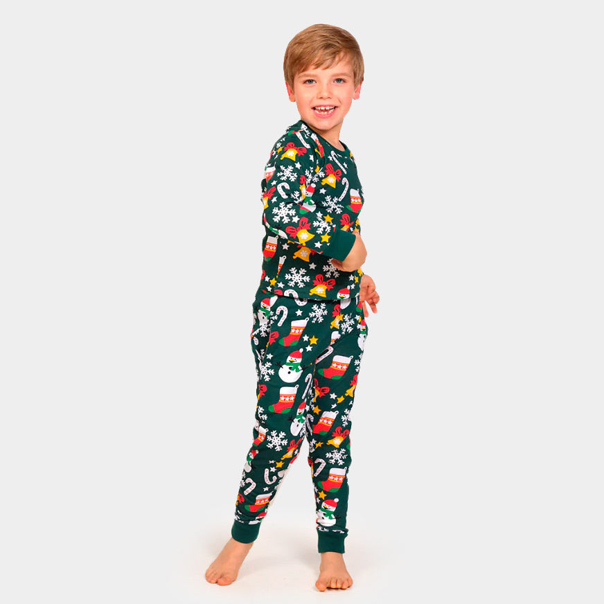 Green Christmas pajama for Family with Christmas motifs