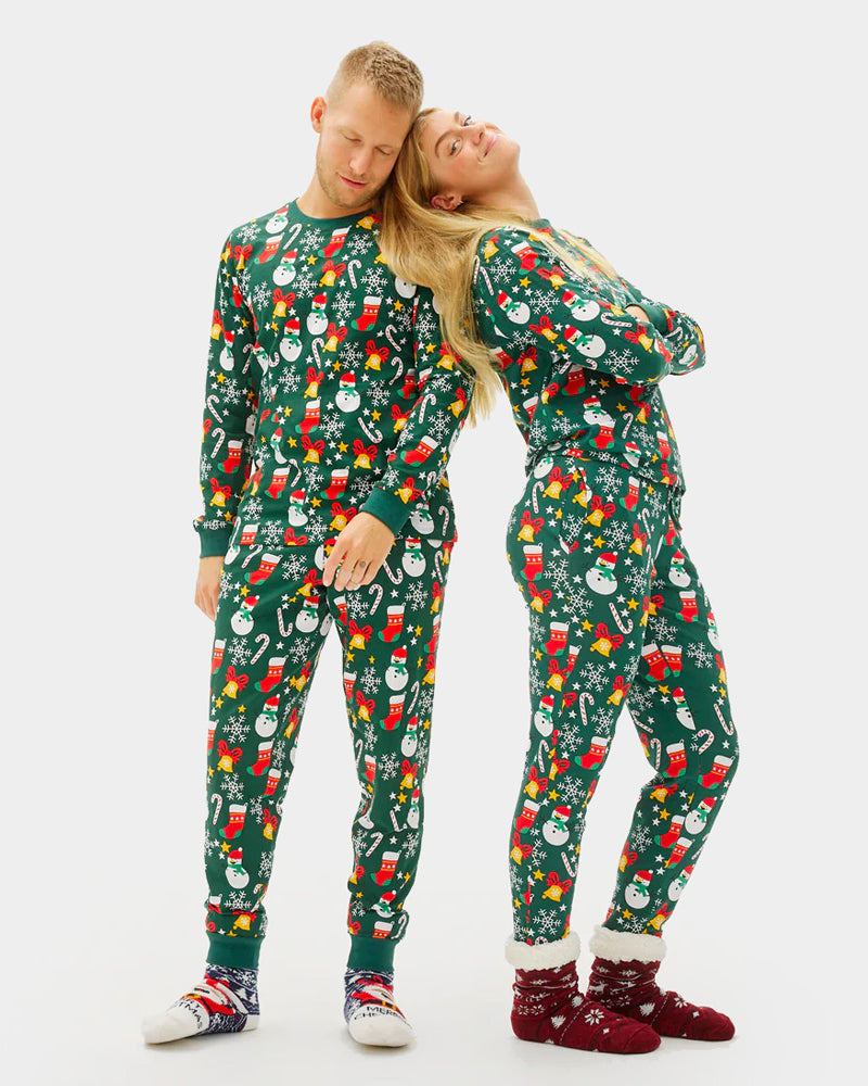 Green Christmas Pajama Family Womens Mens Christmas motifs