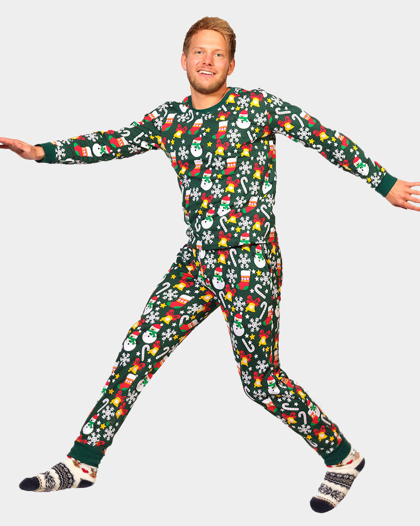 Green Christmas pajama for Men with Christmas motifs