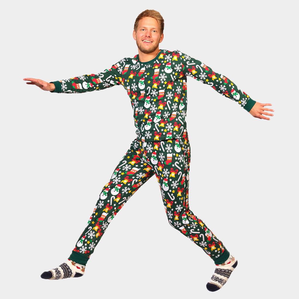 Green Christmas pajama for Men with Christmas motifs