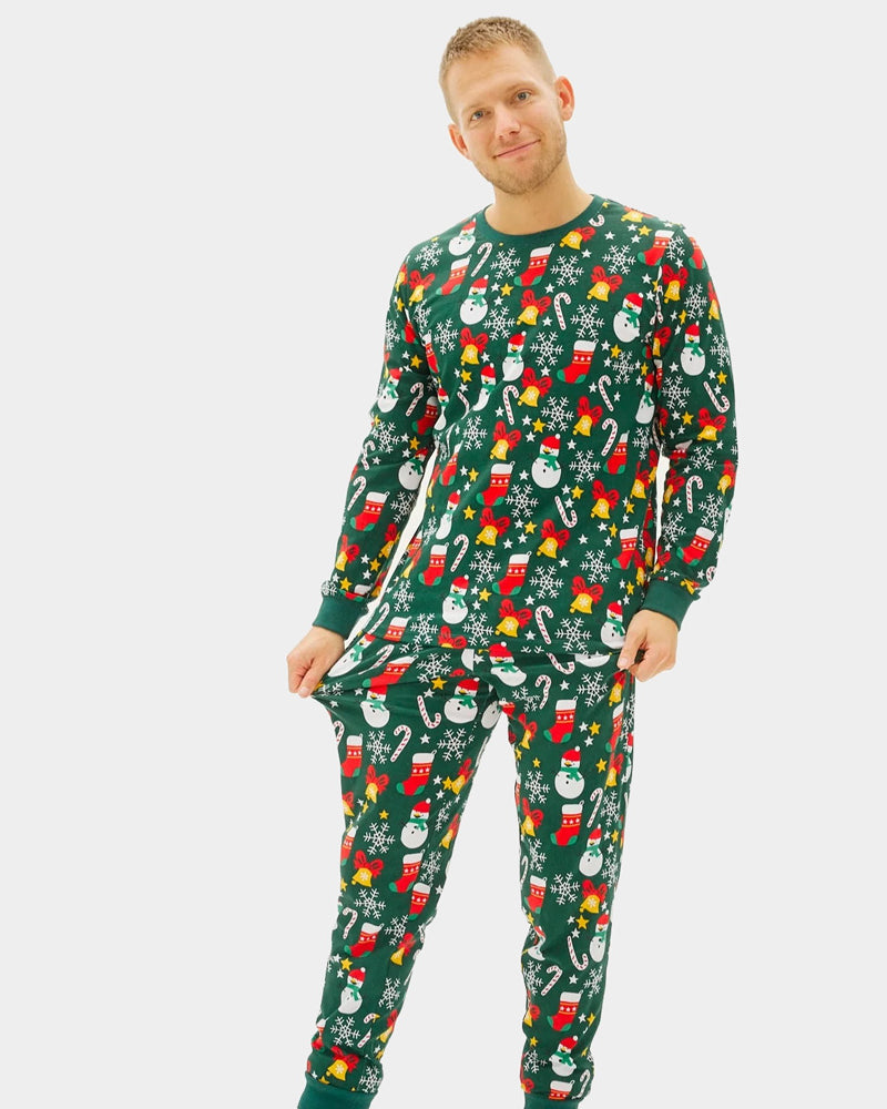 Green Christmas Pajama for Mens with Christmas motifs