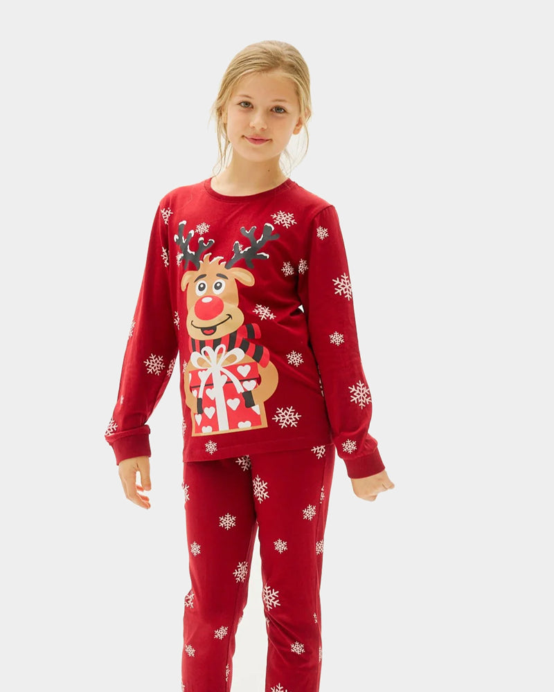 Red Christmas Pajama for Children with Rudolph the Reindeer