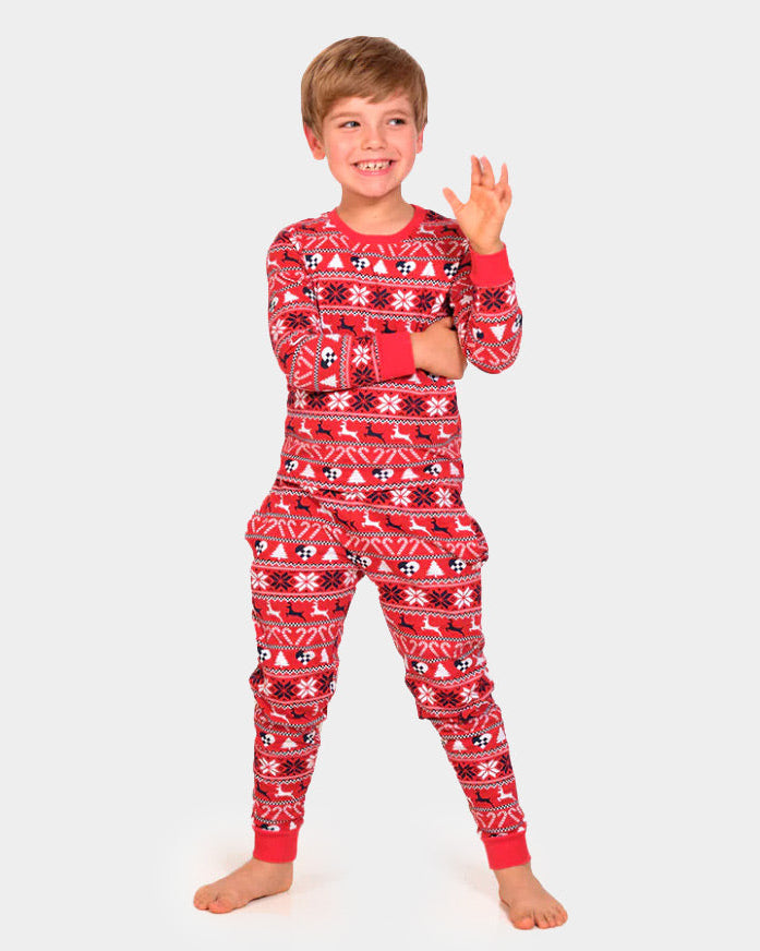 Red Christmas pajama for Family with Reindeer and Trees kids