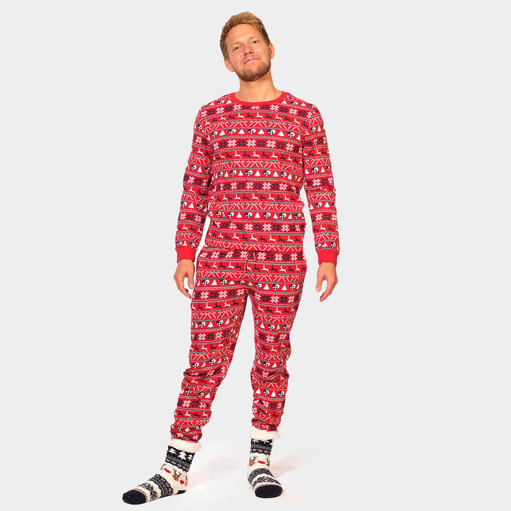 Red Christmas pajama for Family with Reindeer and Trees mens