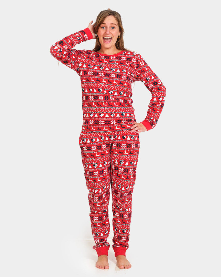 Red Christmas pajama for Family with Reindeer and Trees womens