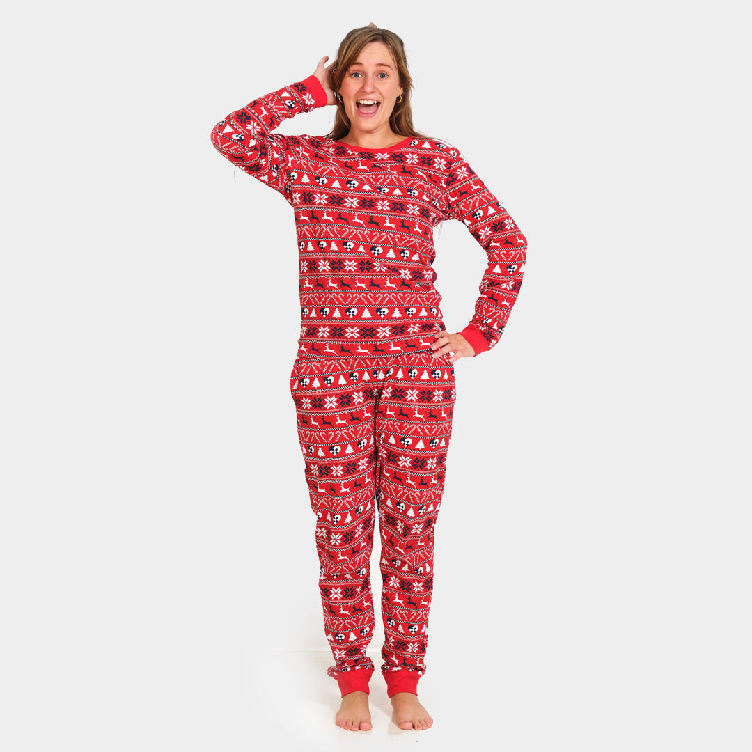 Red Christmas pajama for Family with Reindeer and Trees womens