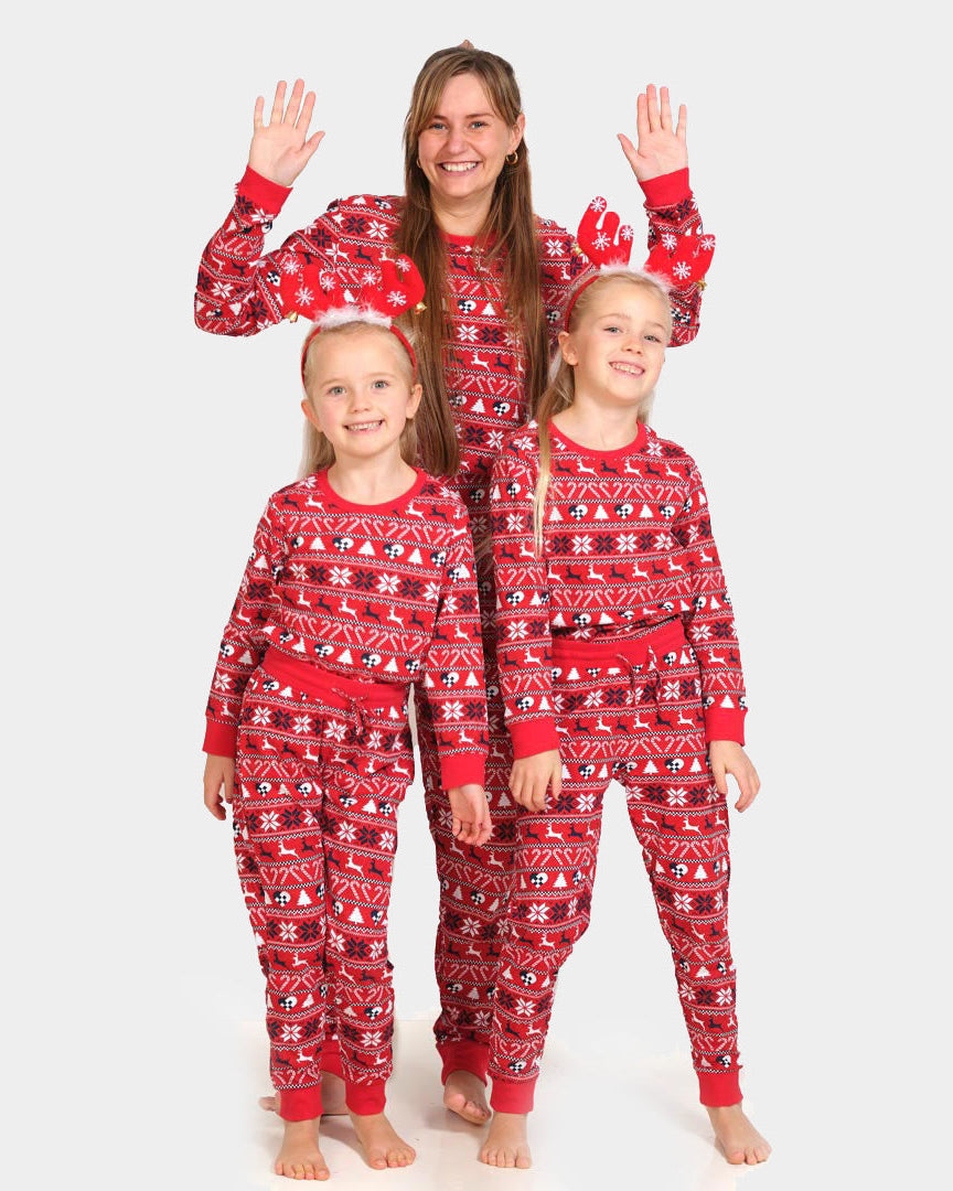 Red Christmas pajama for Family with Reindeer and Trees