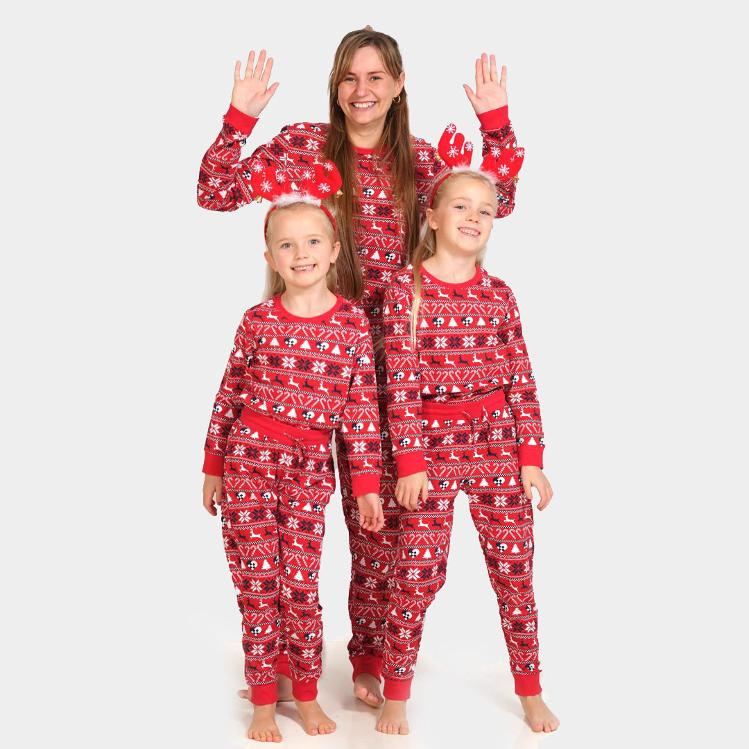 Red Christmas pajama for Family with Reindeer and Trees