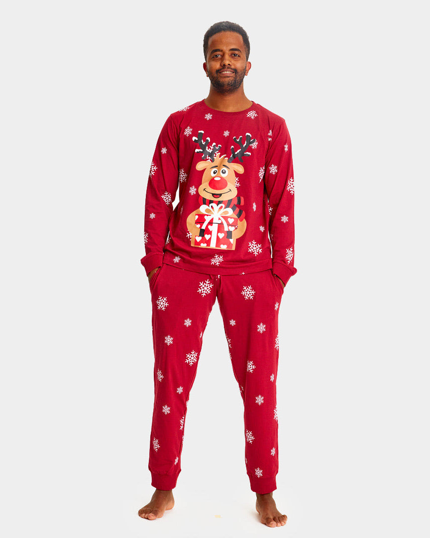 Red Christmas pajama for Family with Rudolph the Reindeer mens