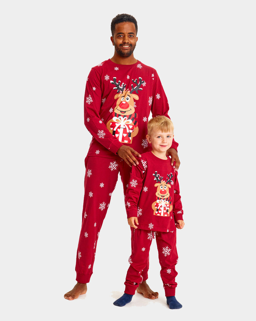 Red Christmas pajama for Women and Boy with Rudolph the Reindeer