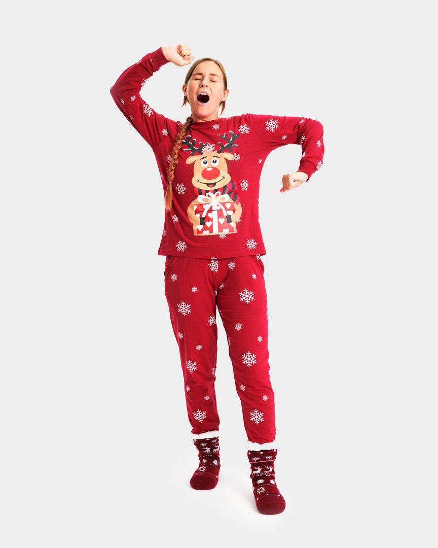 Red Christmas pajama for Women with Rudolph the Reindeer