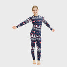 Blue Christmas Pajama Girls Children with Snowmen and Hearts
