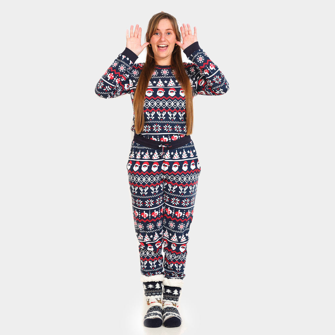 Christmas pajama for Family with Santa, Reindeers and Hearts womens