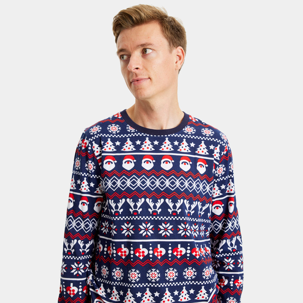 Christmas Pajama Mens Santa Reindeers Hearts
