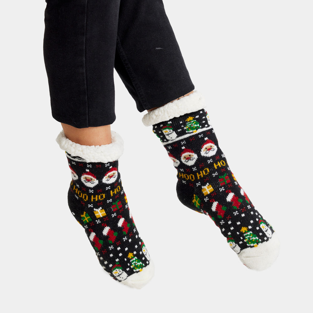 Fuzzy Christmas Socks with Santa, Gifts and Snowmen women and men