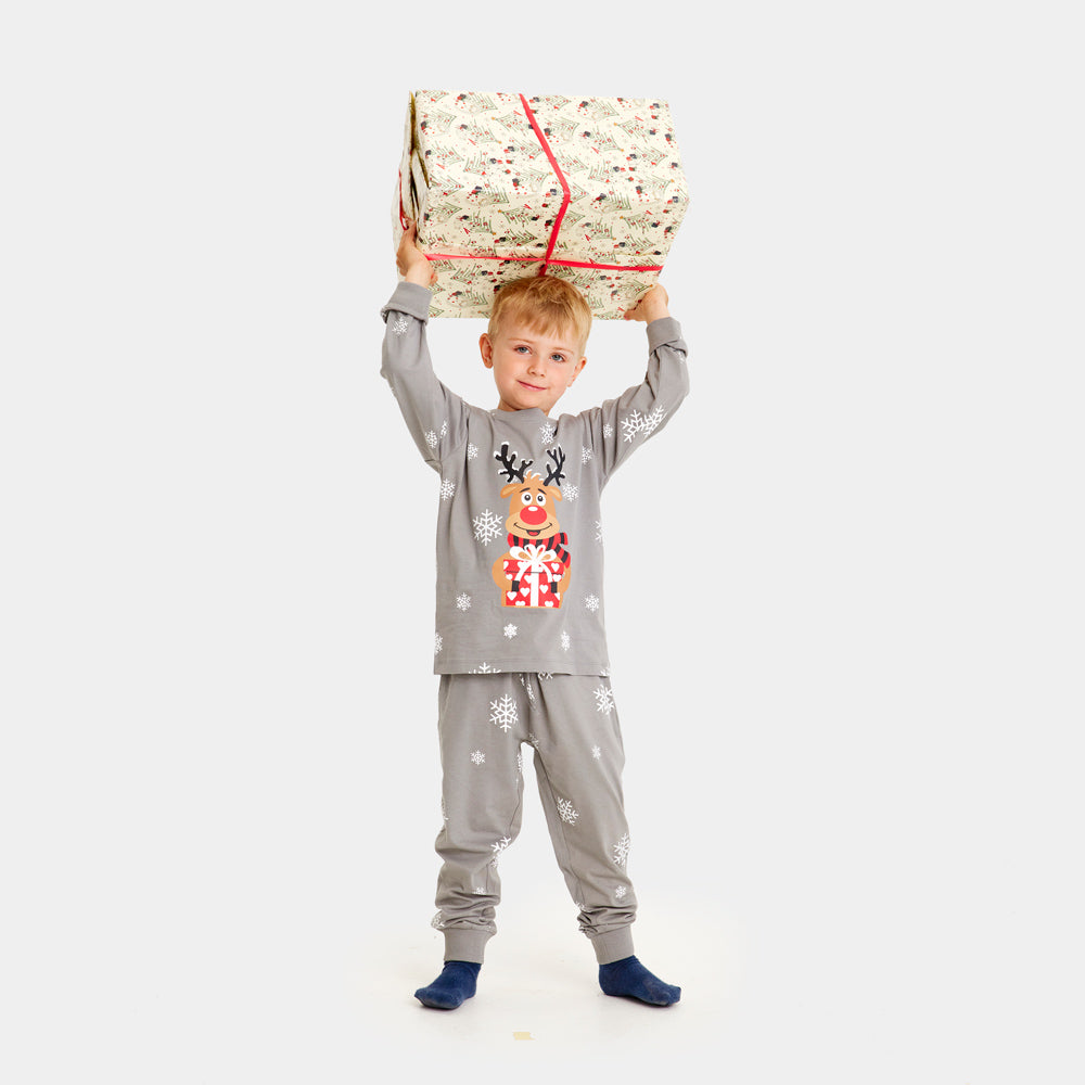Grey Christmas Pajama Family Children Rudolph the Reindeer
