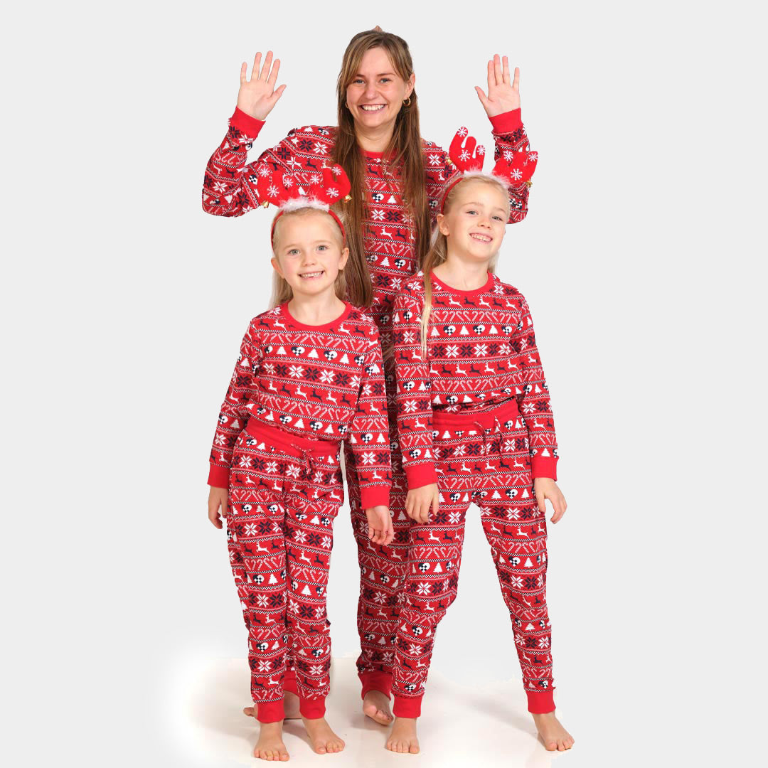 Family Red Christmas pajama for Children with Reindeer and Trees