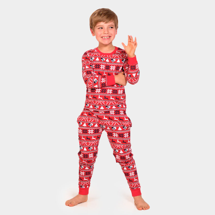 Red Christmas pajama for Family with Reindeer and Trees kids