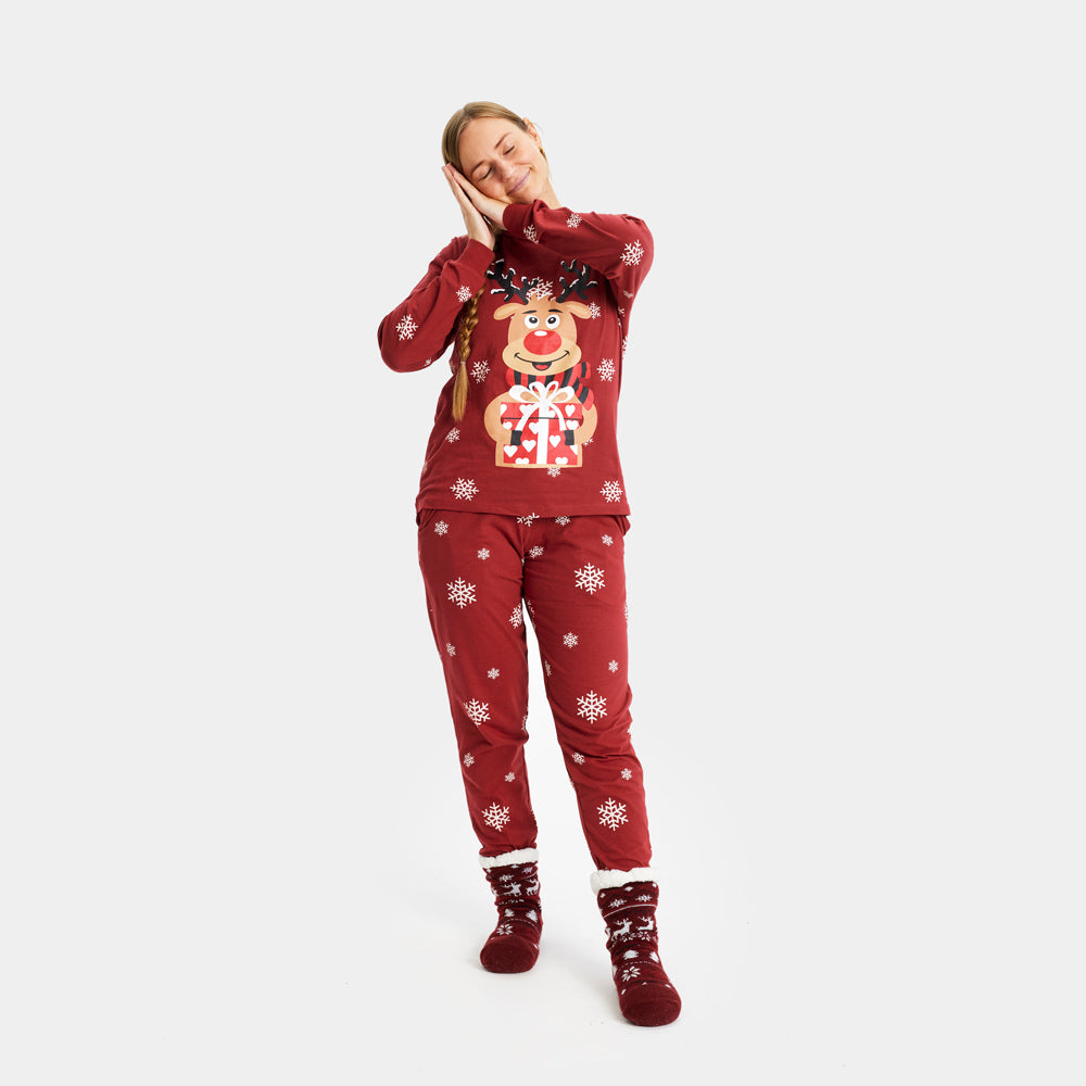 Red Christmas Pajama Womens Men with Rudolph the Reindeer
